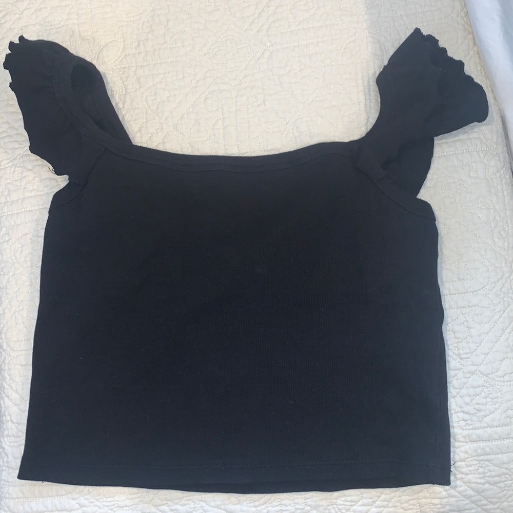 Black crop top with frilled shoulder Nasty Gal
